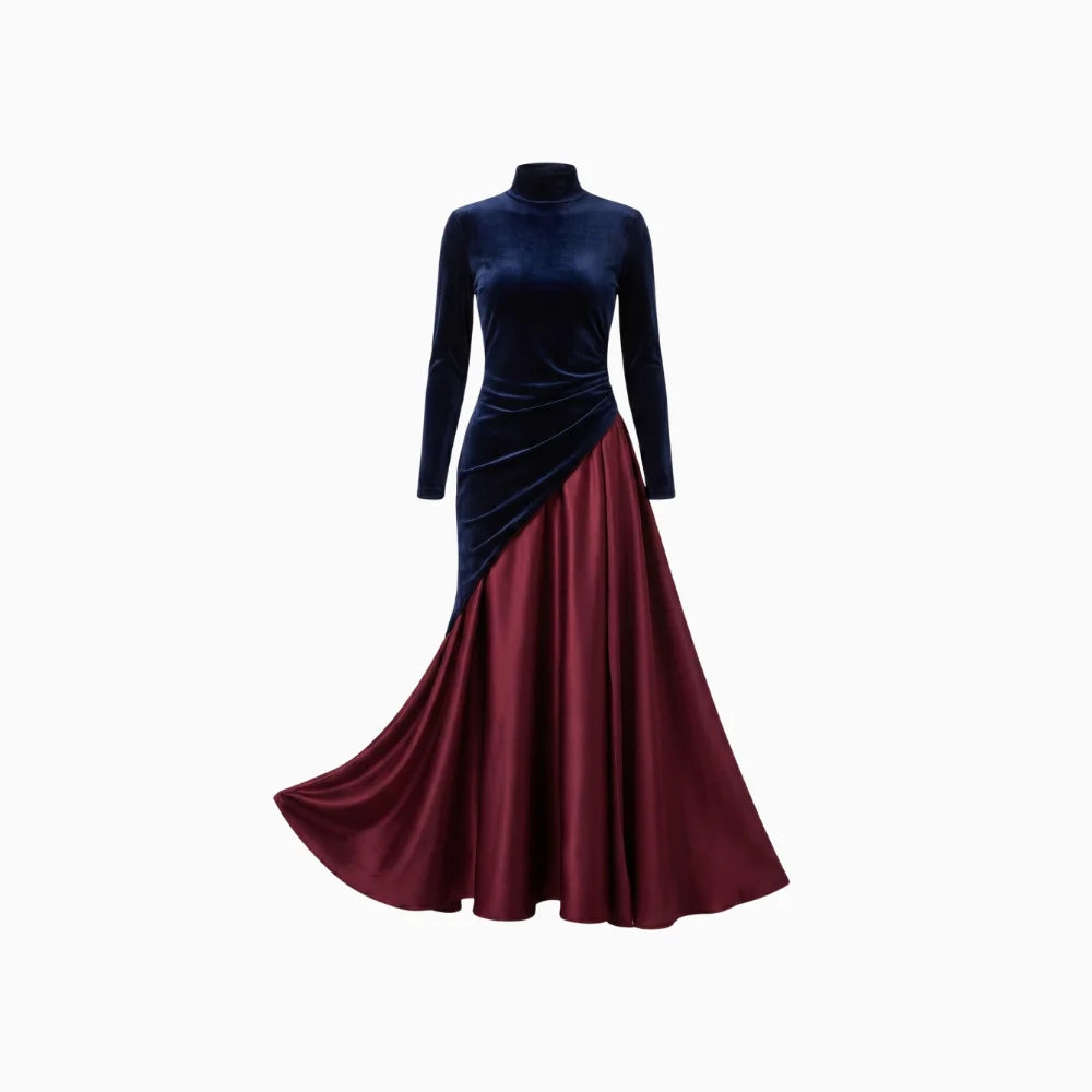 Rosélune | Velvet & Satin Gown for Women – Two-Tone Maxi Elegant Fit-Maxi Dress-XS-Camoufit