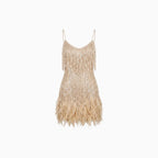 Women's Feather Mini Dress – Glimmer Party Evening Fit-Mini Dress-Gold-S-