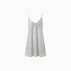 Women's Sequin Mini Dress – V-Back Evening Party Fit-Mini Dress-Silver-S-