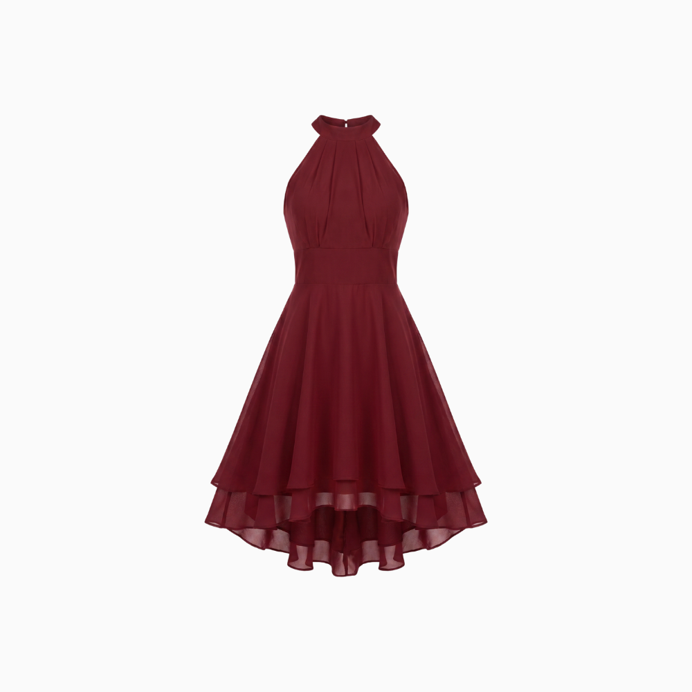 Women's Halter Chiffon Midi Dress – Elegant Cocktail Party Fit-Dresses-Red-S-