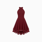Women's Halter Chiffon Midi Dress – Elegant Cocktail Party Fit-Dresses-Red-S-