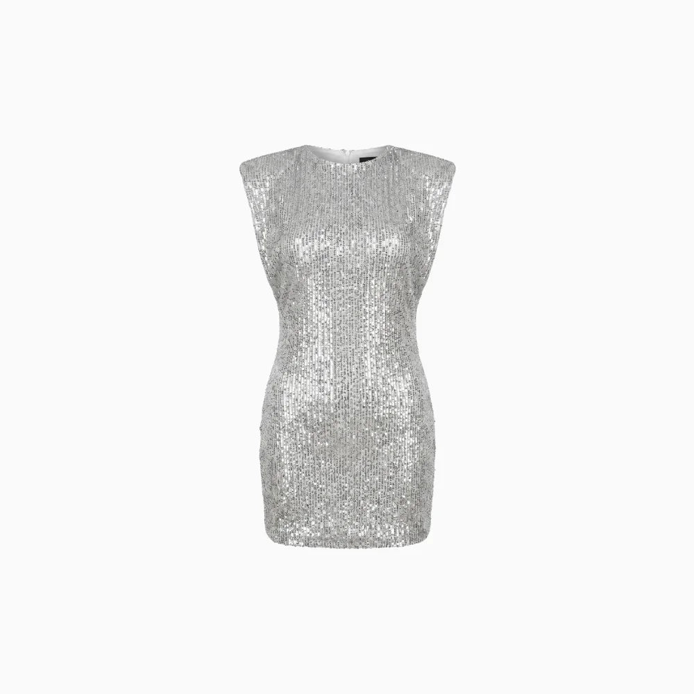 Women's Sequin Mini Dress – Sparkling Party Night Out Dress-Evening Dress-Silver-S-