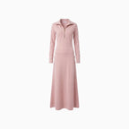 Elyvia | Sporty V-Neck Maxi Dress for Women – Pink Zip Front Fit-Maxi Dress-Light Pink-XS-Camoufit
