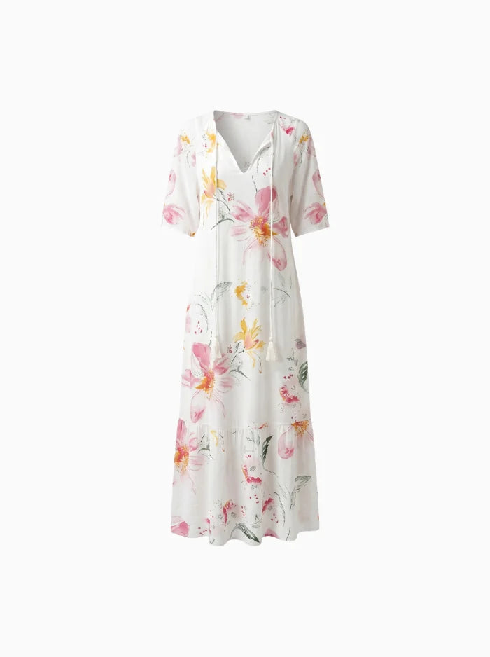 Bettina | Bohemian Maxi Dress Women V-Neck Summer Fit-Summer Dress-Beige-S-Camoufit
