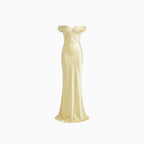 Elira | Off-Shoulder Maxi Dress for Women – Open Back Floor-Length Fit-Dresses-Yellow-S-Camoufit