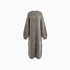 Seluna | Maxi Dress for Women - Round Neck Knitted Heathered Khaki Loose Elegant Fit-Dresses-Khaki-XS-Camoufit