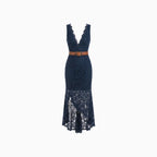 Solenne | Lace Midi Dress for Women - Sleeveless Blue Vintage Boho Waistband Loose Romantic Fit-Dresses-Blue-XS-Camoufit