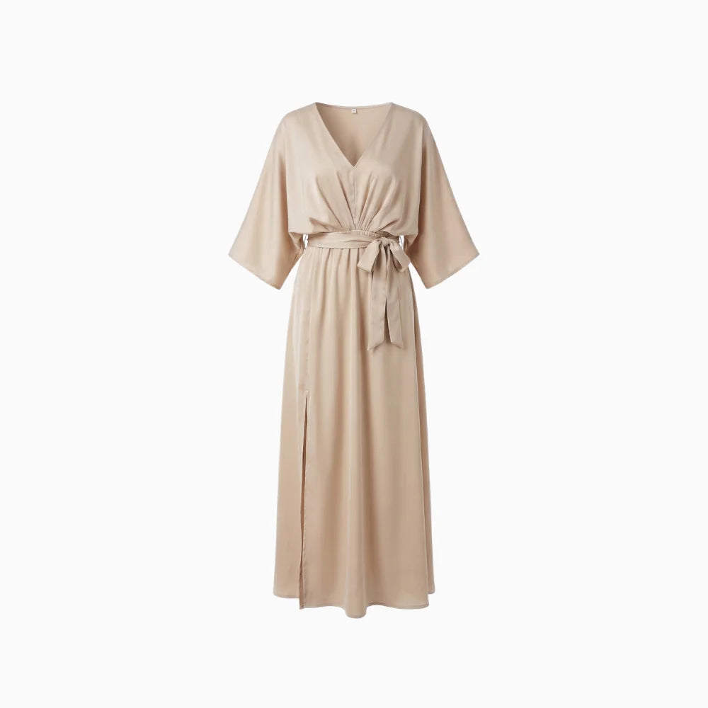 Women's Elegant V-Neck Spring Dress Flowy Lightweight Flattering Fit for Every Occasion-Dresses-Champagne-S-