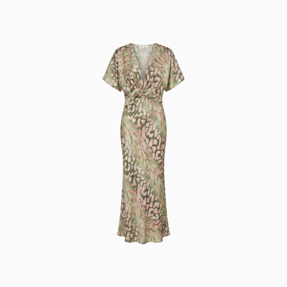 Women's Elegant Maxi Dress with Unique V-Neck Twisted Detail Flowy Long Dress for Events-Dresses-Pink-S-