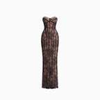 Elysia | Strapless Maxi Dress for Women - Black Floral Lace Corset Lace Up Elegant Fit-Evening Dress-S-Camoufit