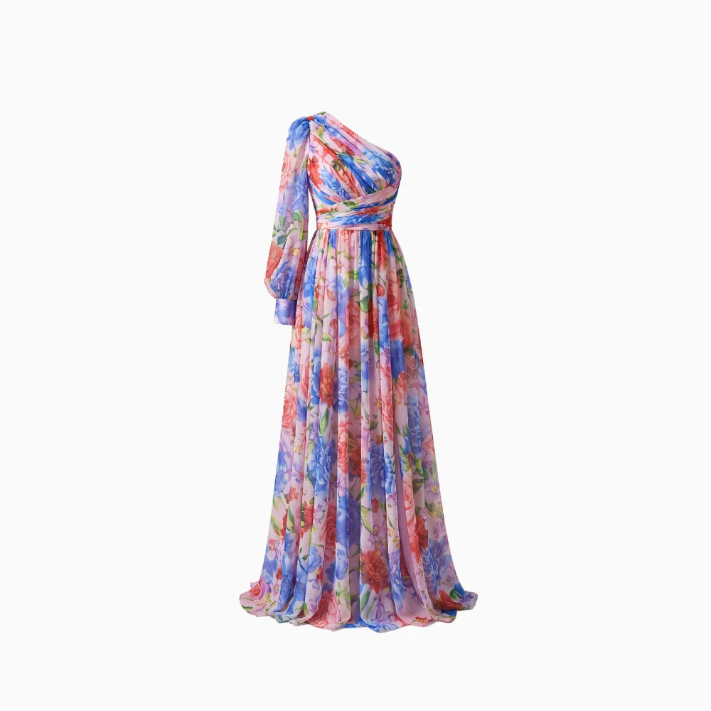 Solévia | One Shoulder Dress for Women - Floral Flowy Regular Summer Elegant Fit-Maxi Dress-Purple-S-Camoufit