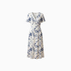 Malira | Midi Dress for Women - V Neck Floral Short Sleeve A Line Flattering Fit-Midi Dresses-S-Camoufit