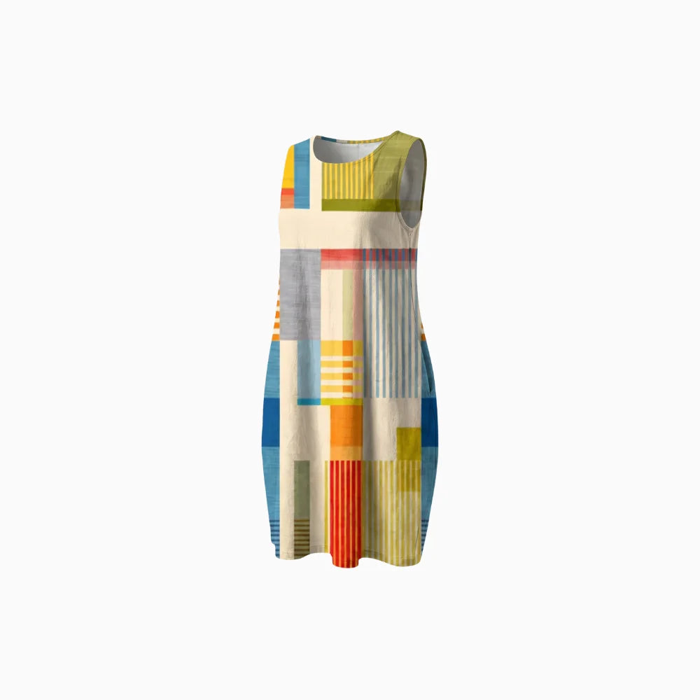 Soléa | Striped Patchwork Midi Dress for Women - Relaxed Flowy Vacation Fit-Dresses-Multicolour-XS-Camoufit