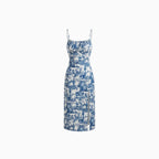 Women's Printed Midi Cami Dress with Spaghetti Straps Square Neck High Side Slit Summer Dress-Midi Dresses-Grey-S-