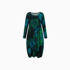 Zayelle | Women's Winter Dress with Long Sleeves Pockets Relaxed Boho Cosy Midi Frock-Dresses-Blue-S-Camoufit