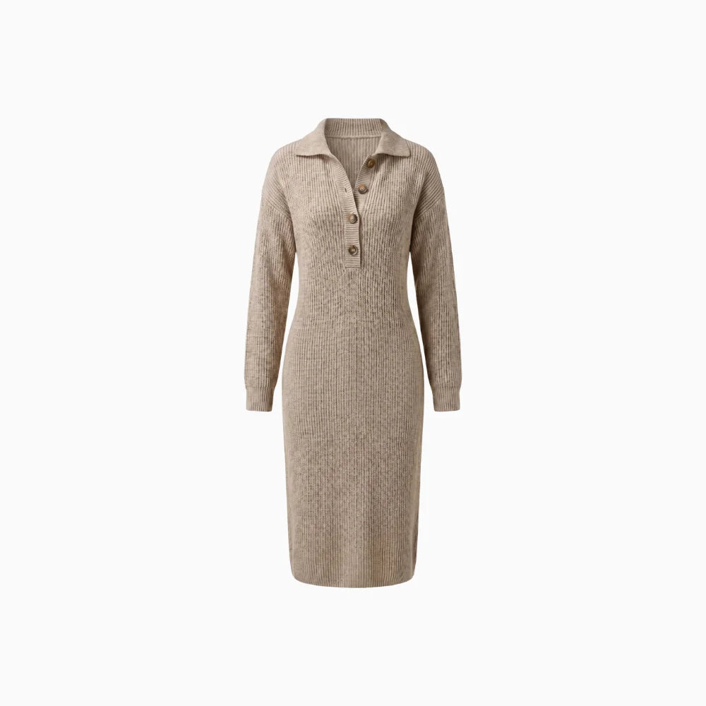Carmen | Knit Dress Women Winter Warm Long Sleeve Elegant Fit-Knitted Dress-Khaki-S-Camoufit