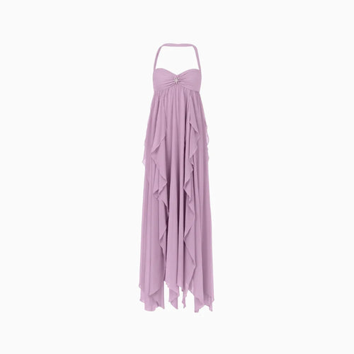 Aloura | Chiffon Maxi Dress for Women - Open Back Embellished Diamond Wavy Elegant Fit-Dresses-Purple-XS-Camoufit