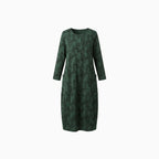 Évara | Women's Long Sleeve Dress with Printed Pattern Flowy Flattering Elegant Midi Frock-Dresses-Green-S-Camoufit