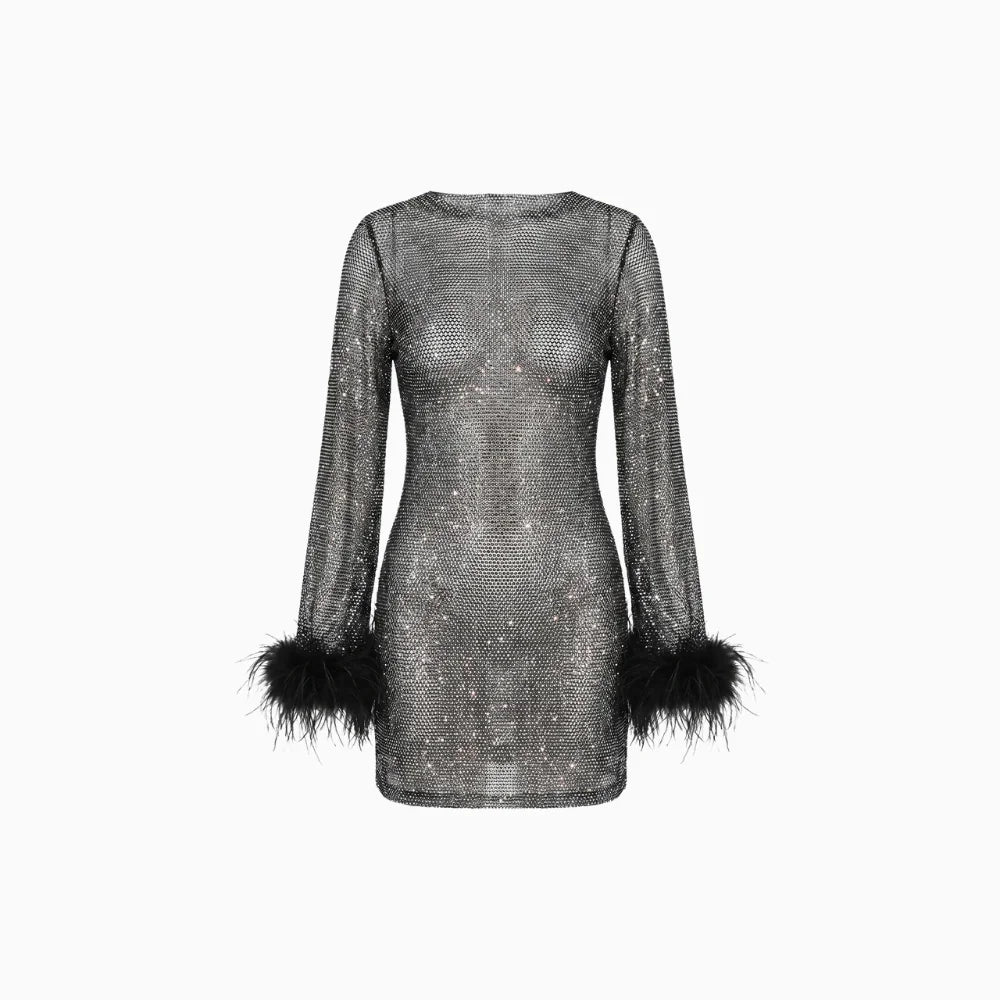 Women's Metallic Cocktail Mini Dress – Glamorous Evening Party Fit-Evening Dress-Black-S-