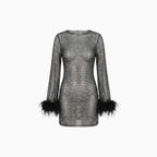 Women's Metallic Cocktail Mini Dress – Glamorous Evening Party Fit-Evening Dress-Black-S-
