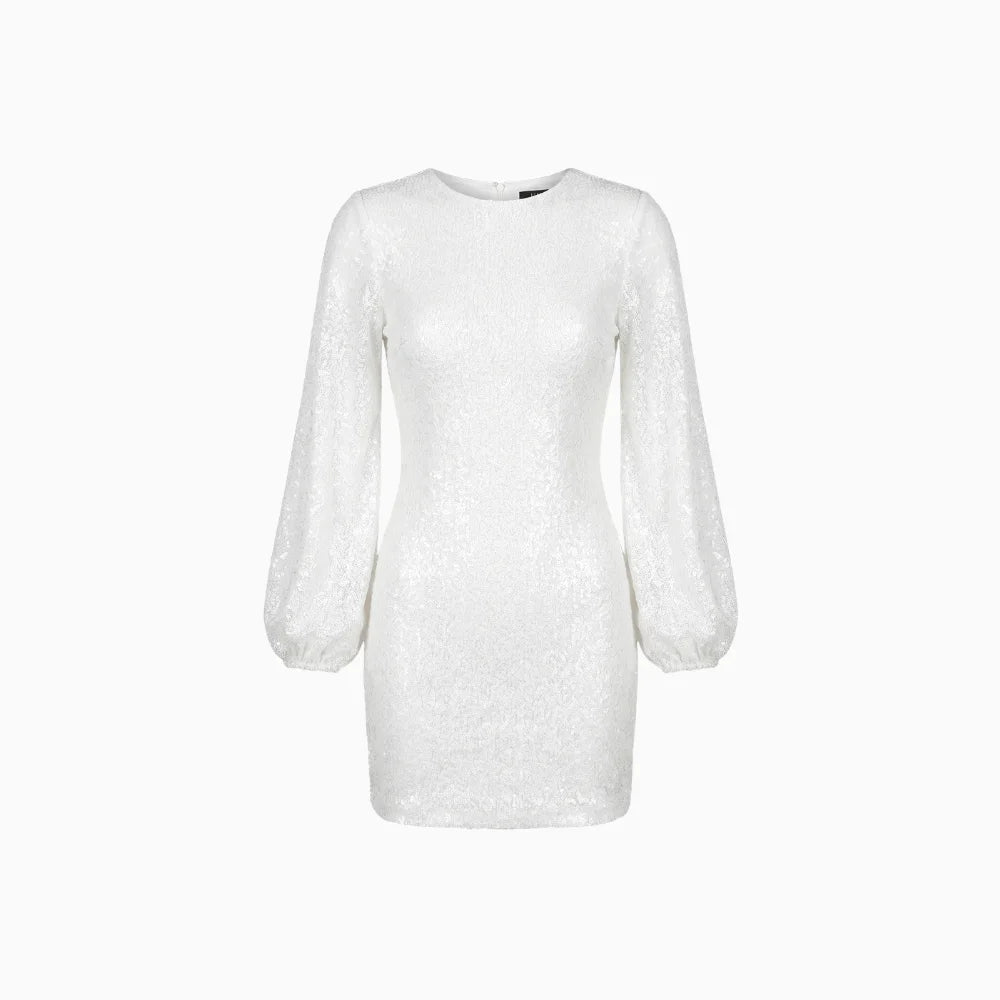 Women's Sequin Mini Dress – Glamorous Party Evening Slim Fit-Evening Dress-White-S-