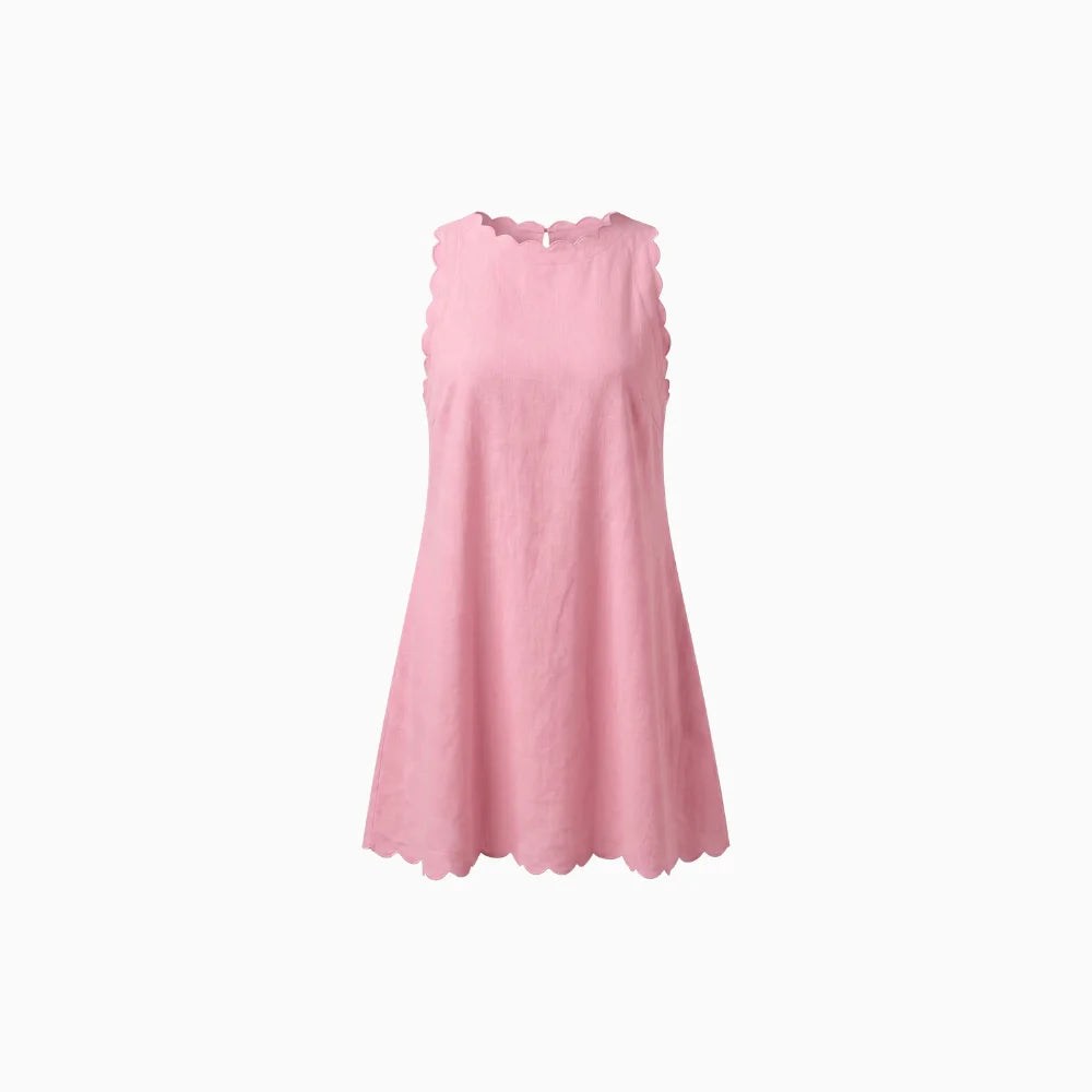Amélis | Women's Sleeveless Mini Dress – Scallop Trim A Line Fit-Dresses-Pink-S-