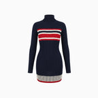 Solévia | Striped Knit Sweater Dress for Women – High Collar Slim Fit-Mini Dress-Dark Blue-S-Camoufit