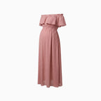 Lovelle | Off-Shoulder Maxi Maternity Dress for Women – Flowy Relaxed Fit-Dresses-Pinkish Red-XS-Camoufit