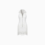 Nayelle | Denim Mini Dress for Women - Lapel Sleeveless White Tassel Stretch Vintage Slim Fit-Mini Dress-White-XS-Camoufit