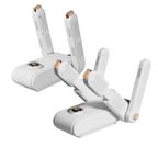 White electric boot dryer with multiple drying arms and circular control panel