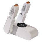 White electric boot dryer base with two drying arms and small digital display