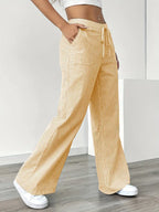 Isola | Wide Leg Trousers for Women - Striped Flared Drawstring Boho Beach Summer Fit-Women's Pants-Yellow-S-Camoufit