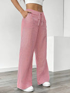 Isola | Wide Leg Trousers for Women - Striped Flared Drawstring Boho Beach Summer Fit-Women's Pants-Yellow-S-Camoufit