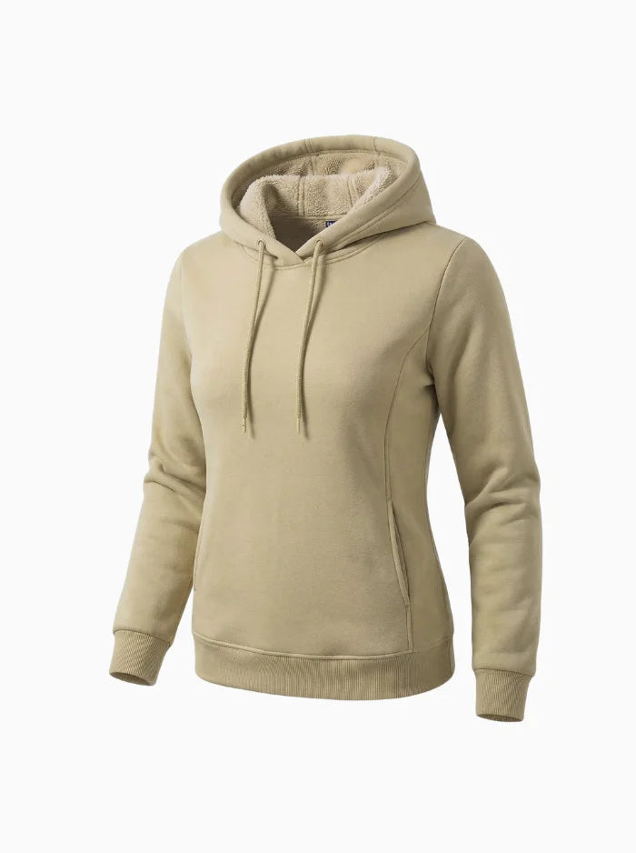 Evi Women's Fleece Hoodie – Warm Lined Comfort with Kangaroo Pocket-Women's hoodie-CAMOUFIT-Khaki-S-Camoufit