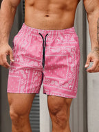 Cazaro | Bandana Shorts for Men - Printed Elastic Waist Drawstring Regular Summer Fit-Men's Shorts-Pink-red-S-Camoufit