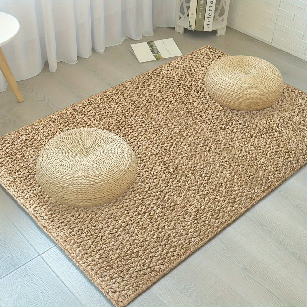 Beige jute-look doormat with looped texture and squared corners.