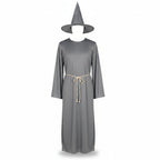 Men's Grey Wizard Robe Hat and Cord Halloween Costume