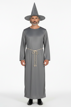 Men's Grey Wizard Robe Hat and Cord Halloween Costume