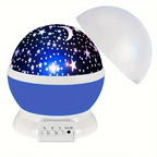 Starry sky night light with black star dome and blue base, white lid open