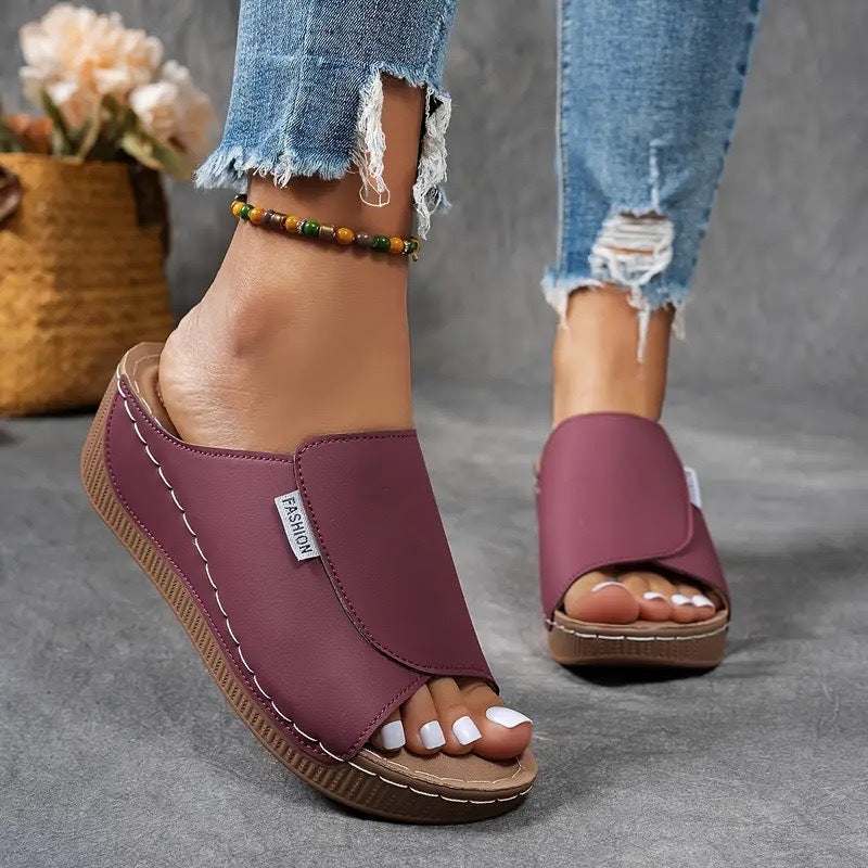 Fiora | Wedge Slide Sandals for Women - Open Toe Platform Wide Strap Regular Summer Fit-Women's Sandals-White-3-Camoufit