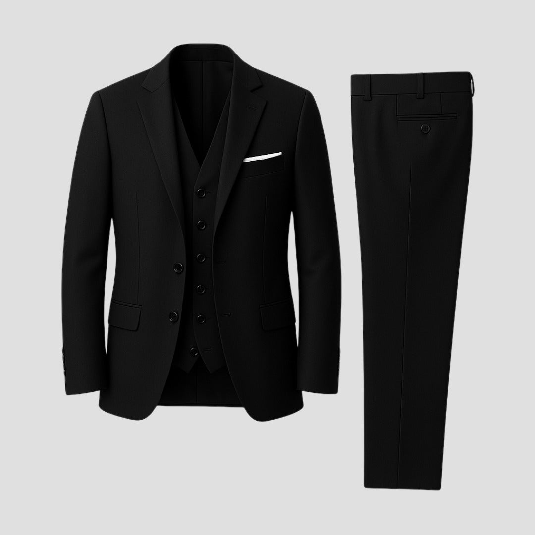 Dorian | Formal 3 Piece Suit for Men - Coordinated Tailored Elegant Regular Refined Fit-Men's Two Piece Set-Black-2XS-Camoufit