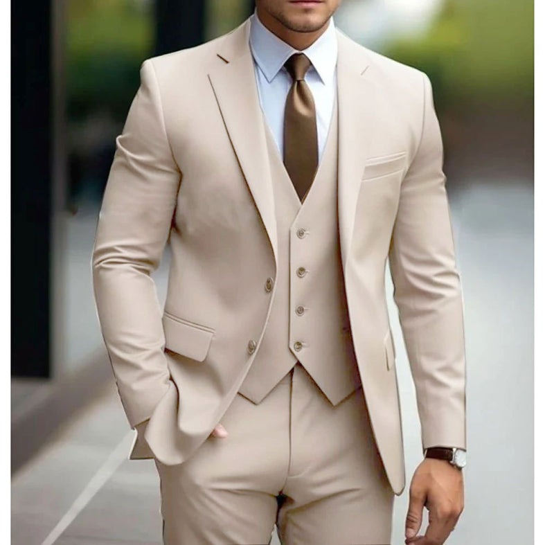 Dorian | Formal 3 Piece Suit for Men - Coordinated Tailored Elegant Regular Refined Fit-Men's Two Piece Set-Beige-2XS-Camoufit