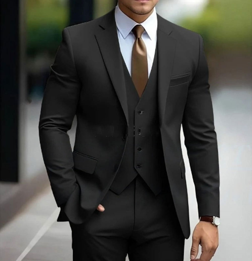 Dorian | Formal 3 Piece Suit for Men - Coordinated Tailored Elegant Regular Refined Fit-Men's Two Piece Set-Black-2XS-Camoufit