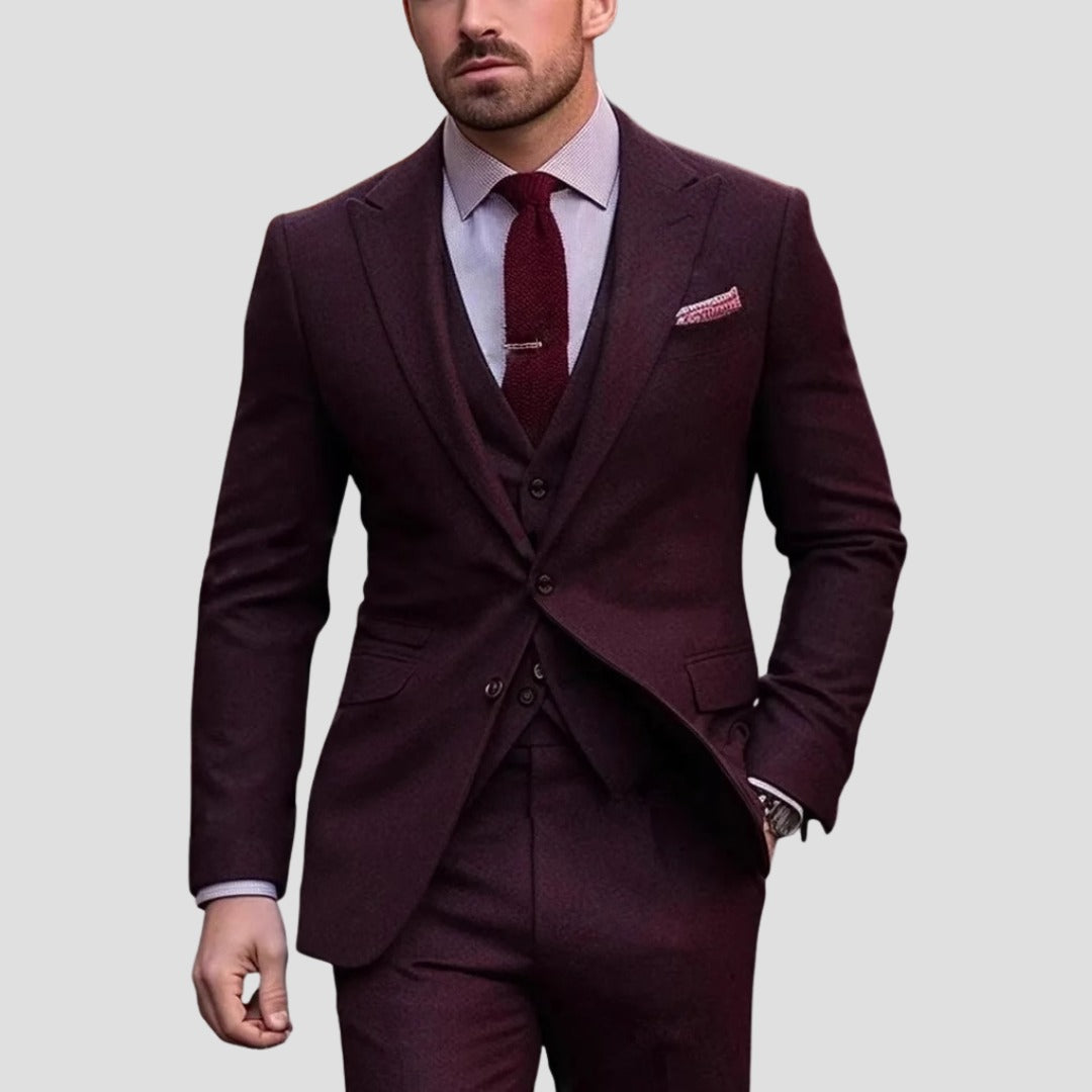 Dorian | Formal 3 Piece Suit for Men - Coordinated Tailored Elegant Regular Refined Fit-Men's Two Piece Set-Burgundy-2XS-Camoufit