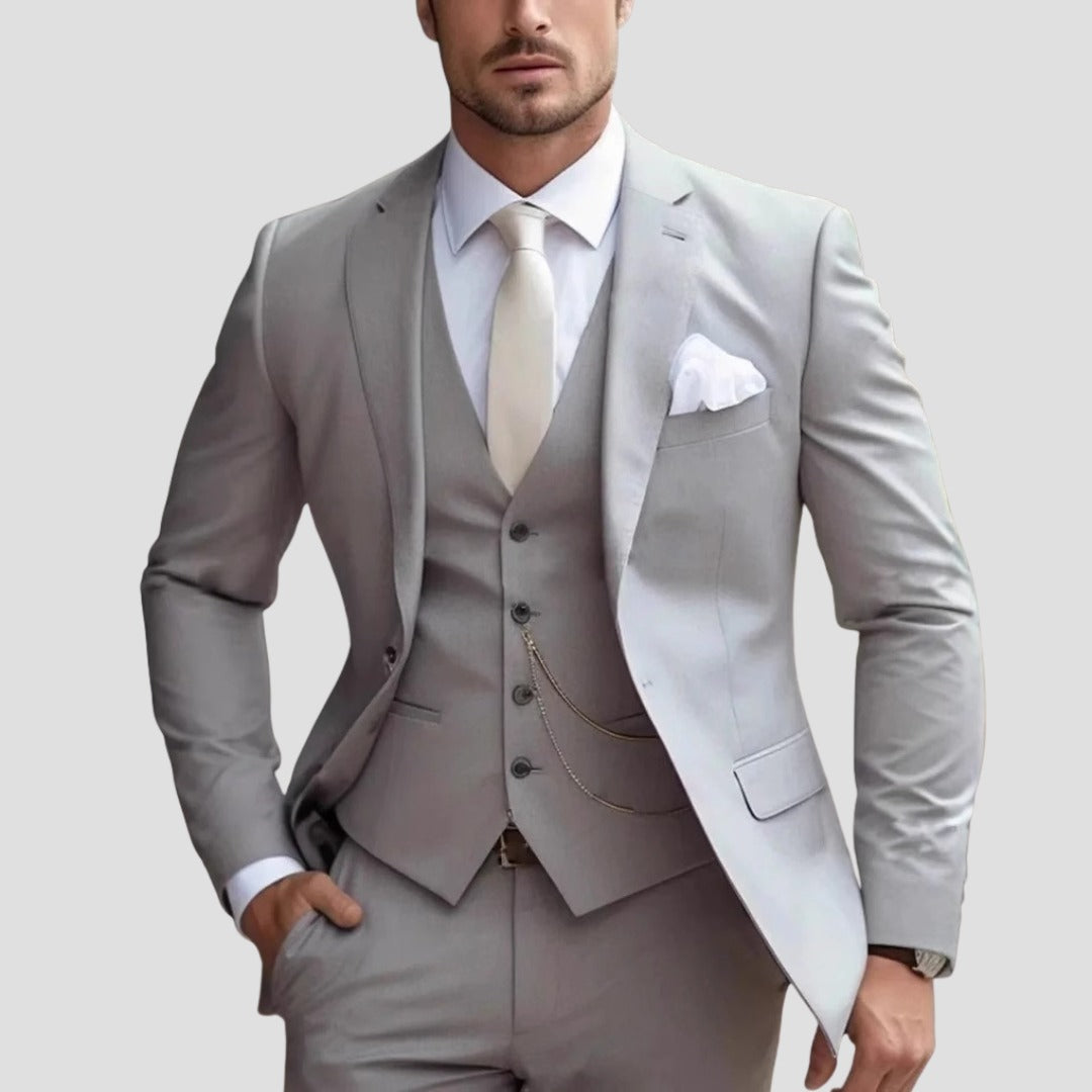 Dorian | Formal 3 Piece Suit for Men - Coordinated Tailored Elegant Regular Refined Fit-Men's Two Piece Set-Light Grey-2XS-Camoufit