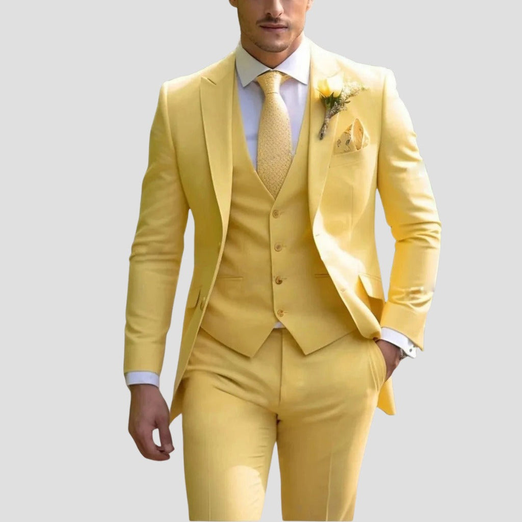 Dorian | Formal 3 Piece Suit for Men - Coordinated Tailored Elegant Regular Refined Fit-Men's Two Piece Set-Yellow-2XS-Camoufit