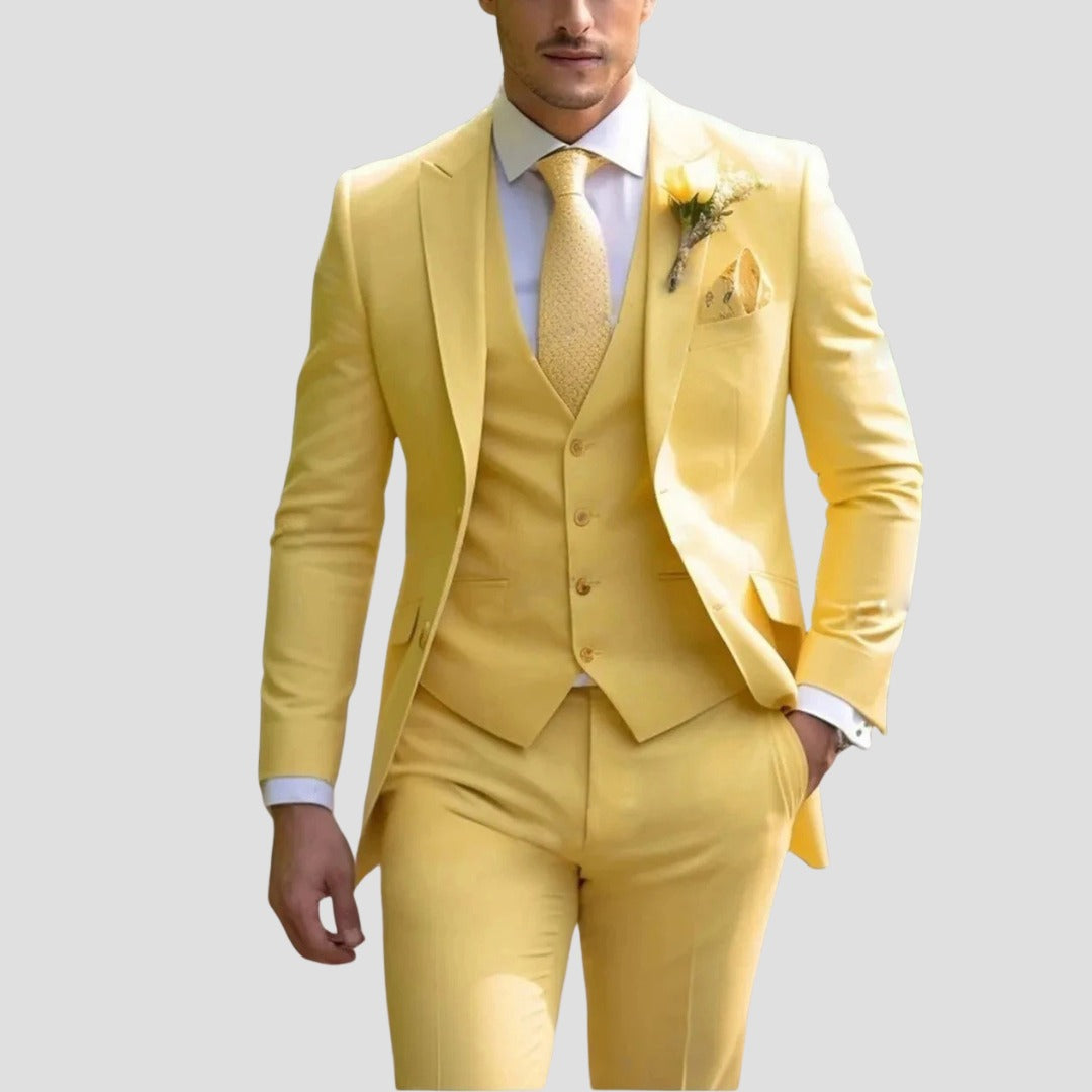 Dorian | Formal 3 Piece Suit for Men - Coordinated Tailored Elegant Regular Refined Fit-Men's Two Piece Set-Yellow-2XS-Camoufit