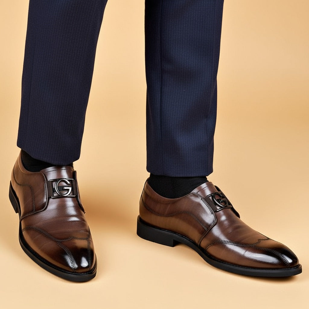 Valen | Formal Dress Loafers for Men - Rounded Toe Slip On Polished Elegant Regular Fit-Men's Oxford Shoes-Brown-6-Camoufit