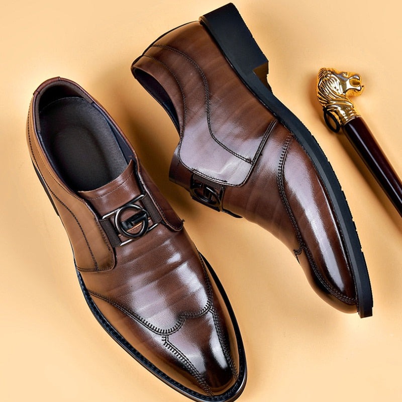 Valen | Formal Dress Loafers for Men - Rounded Toe Slip On Polished Elegant Regular Fit-Men's Oxford Shoes-Brown-6-Camoufit