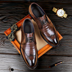 Valen | Formal Dress Loafers for Men - Rounded Toe Slip On Polished Elegant Regular Fit-Men's Oxford Shoes-Brown-6-Camoufit